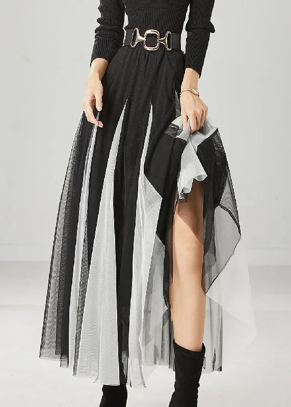 art-black-white-patchwork-tulle-pleated-skirts-spring