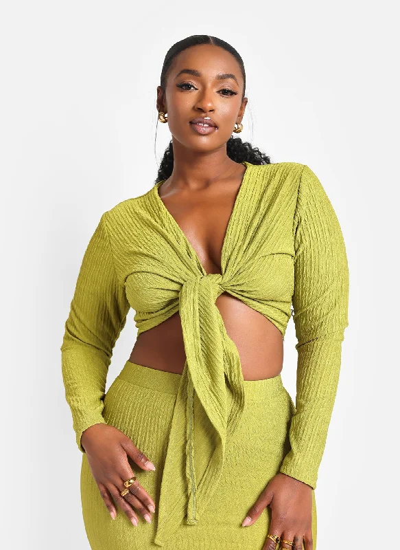 bea-textured-tie-front-crop-top-chartreuse