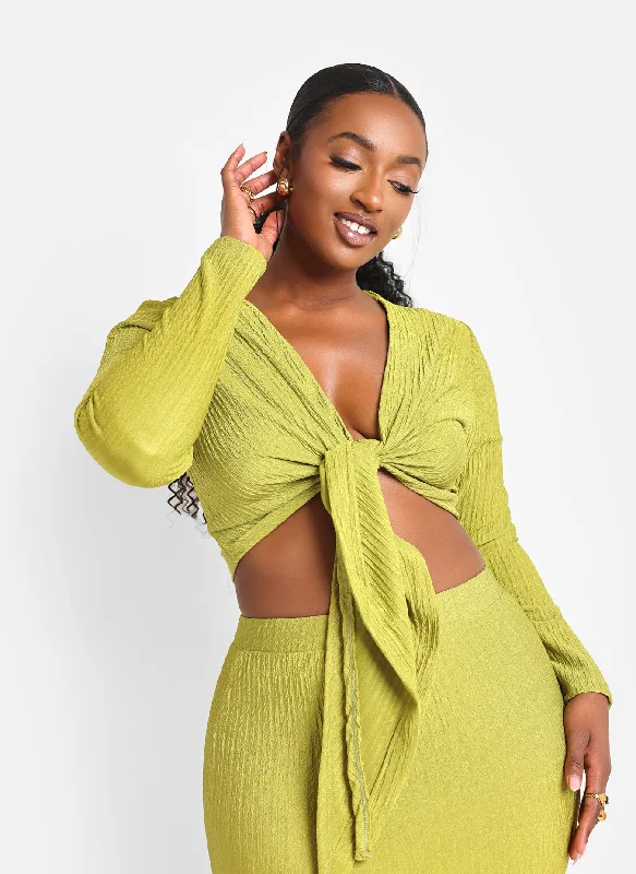 bea-textured-tie-front-crop-top-chartreuse