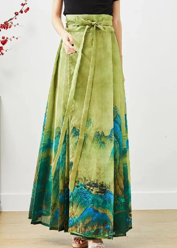 beautiful-green-high-waist-print-pleated-skirt-fall