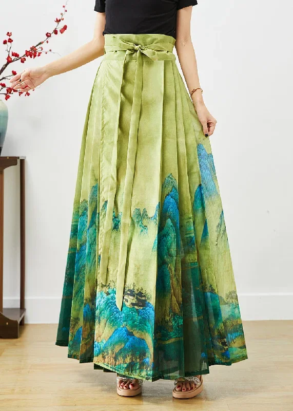 beautiful-green-high-waist-print-pleated-skirt-fall