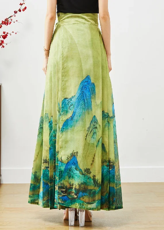 beautiful-green-high-waist-print-pleated-skirt-fall