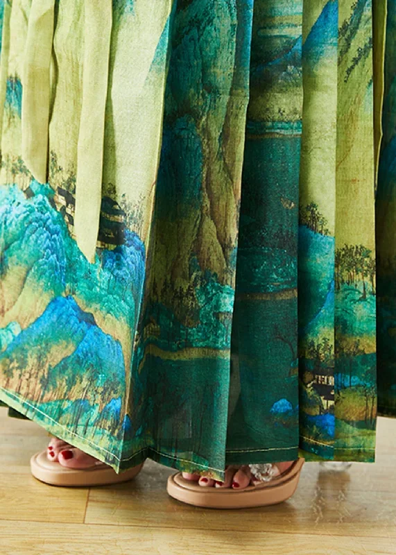 beautiful-green-high-waist-print-pleated-skirt-fall