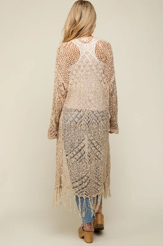 beige-crochet-fringe-hem-maternity-cardigan