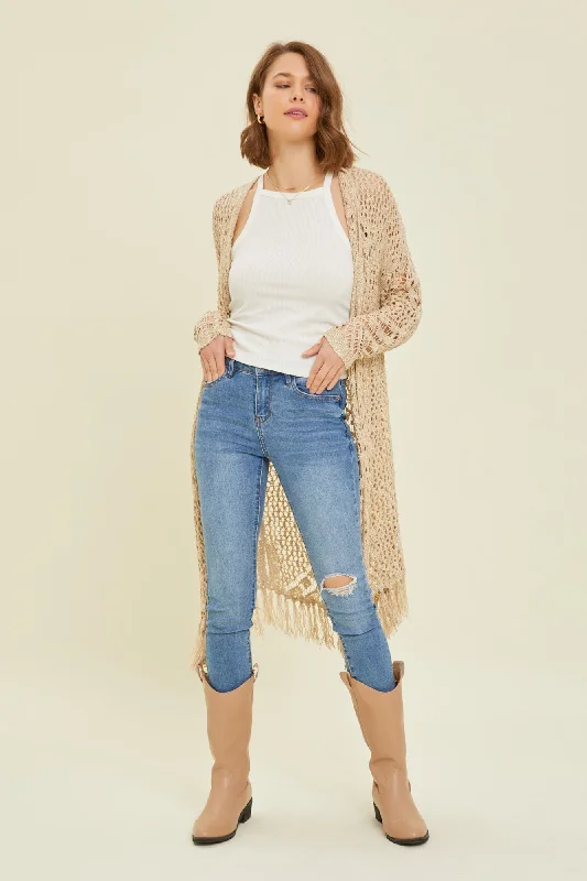 beige-crochet-fringe-hem-maternity-cardigan