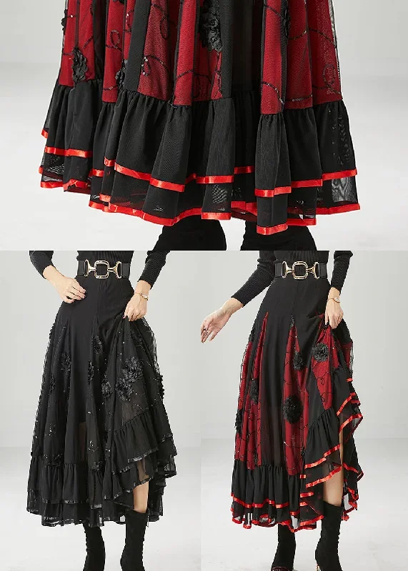 black-red-patchwork-chiffon-skirt-floral-exra-large-hem-fall