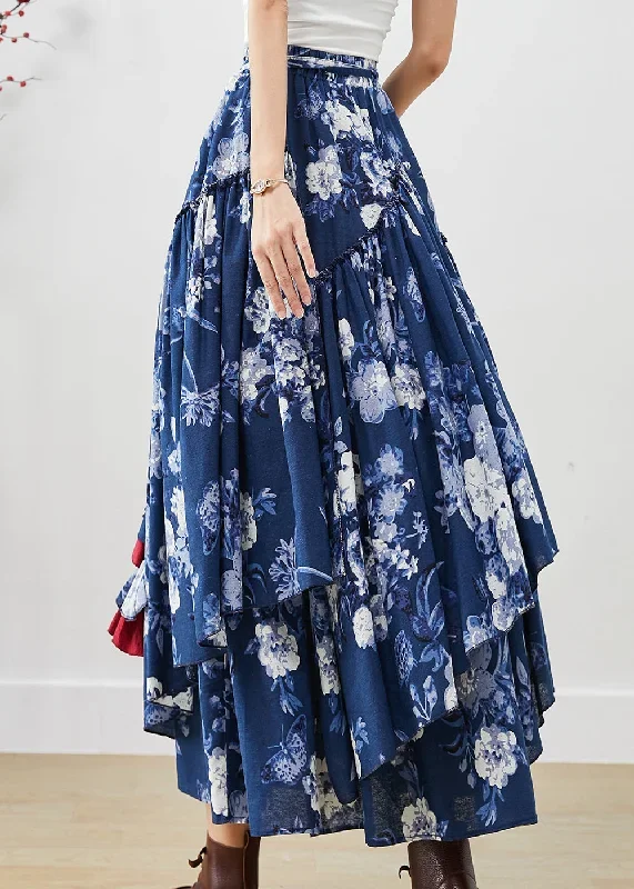 blue-floral-cotton-skirts-asymmetrical-exra-large-hem-fall