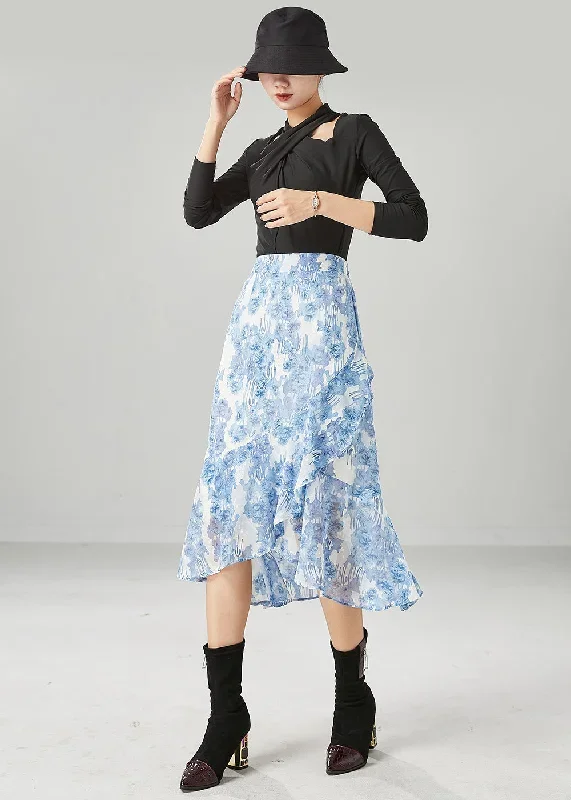 boho-light-blue-asymmetrical-print-chiffon-skirt-summer