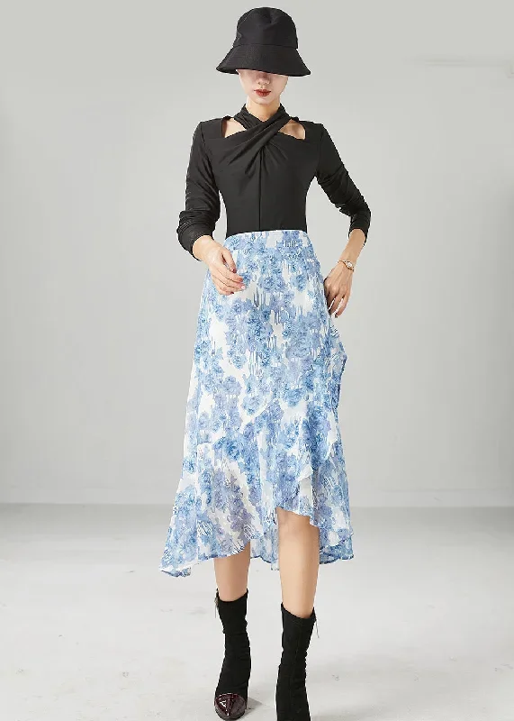 boho-light-blue-asymmetrical-print-chiffon-skirt-summer