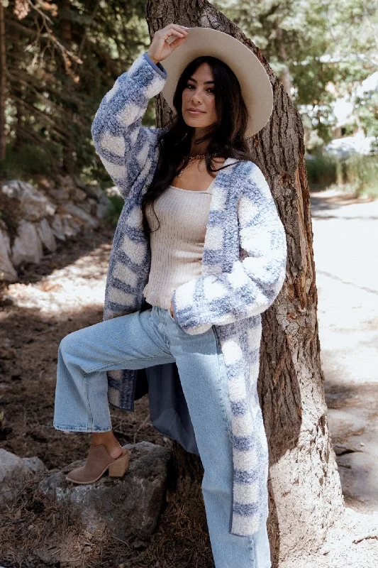 Breckenridge Sherpa Long Cardigan | Blue Plaid