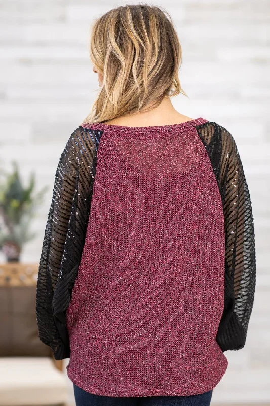 burgundy-and-black-sequin-sleeve-top