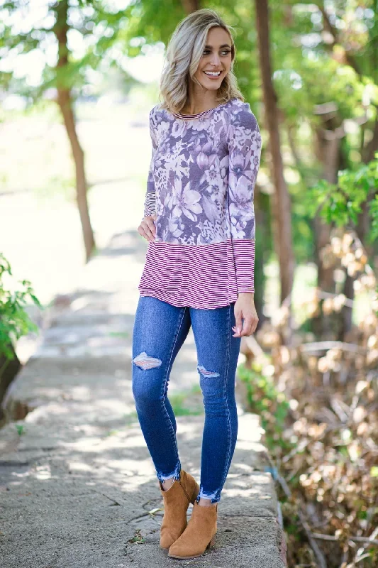 burgundy-floral-print-and-stripe-top