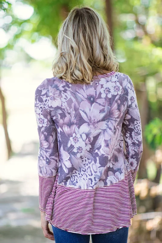 burgundy-floral-print-and-stripe-top