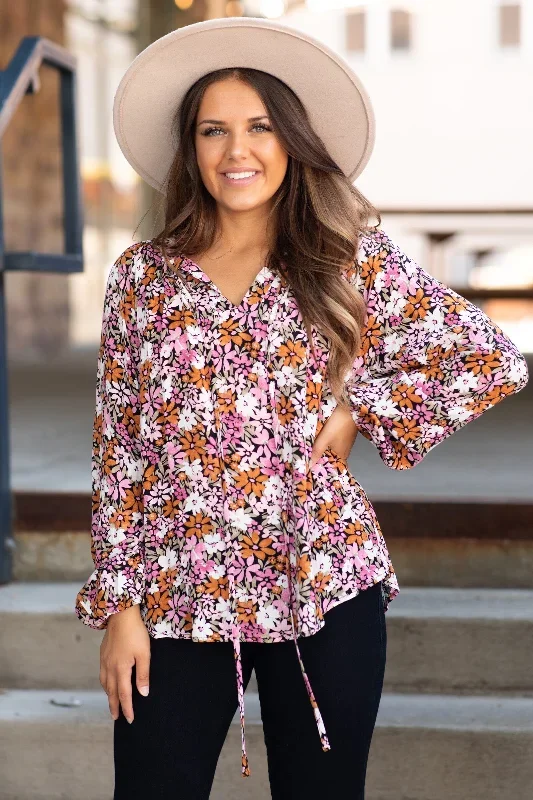 burnt-orange-multicolor-floral-print-top