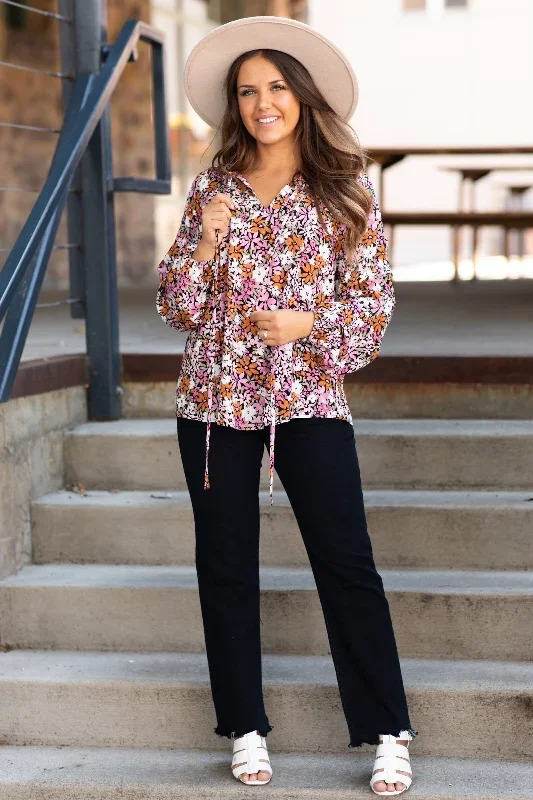 burnt-orange-multicolor-floral-print-top