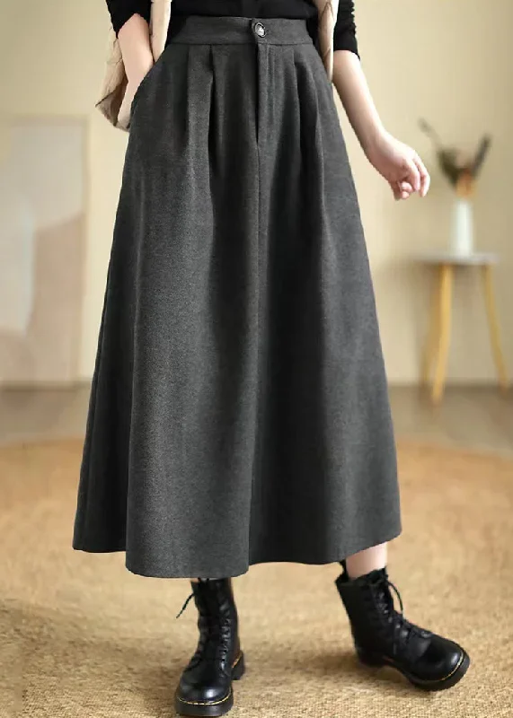 casual-dull-grey-elastic-waist-thick-woolen-skirts-spring