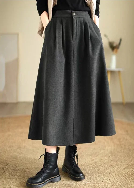 casual-dull-grey-elastic-waist-thick-woolen-skirts-spring