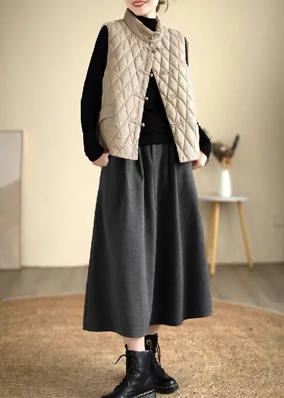 casual-dull-grey-elastic-waist-thick-woolen-skirts-spring