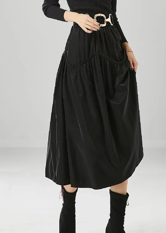 chic-black-oversized-patchwork-cotton-skirts-fall