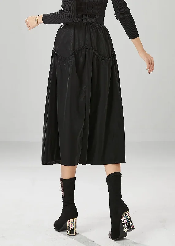 chic-black-oversized-patchwork-cotton-skirts-fall