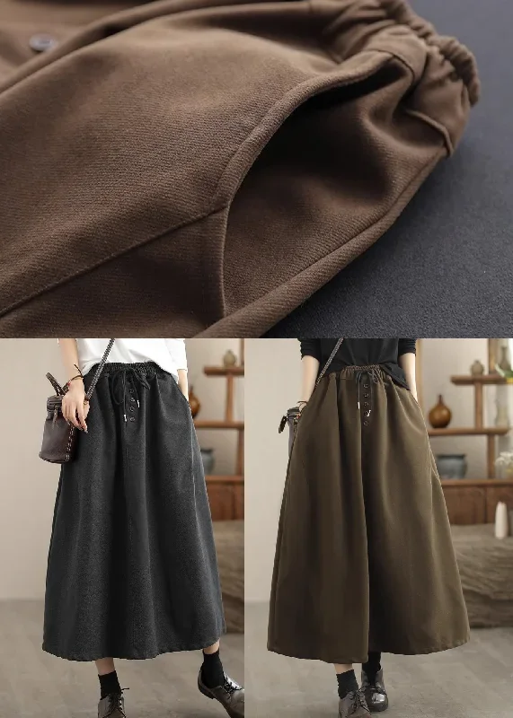 chocolate-woolen-a-line-skirts-elastic-waist-drawstring-spring