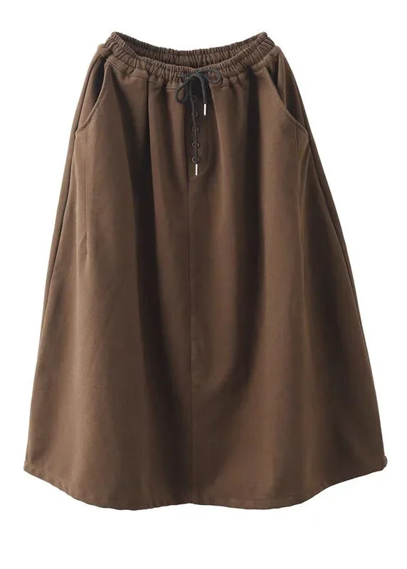 chocolate-woolen-a-line-skirts-elastic-waist-drawstring-spring