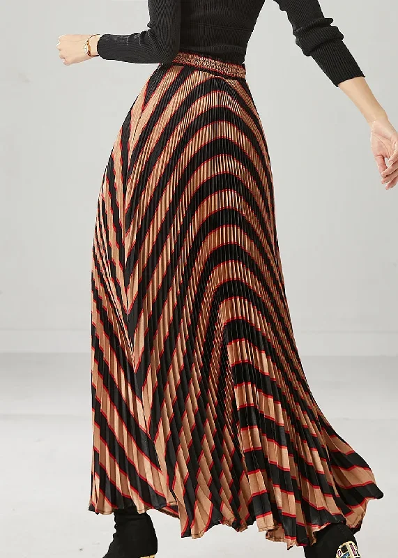 elegant-coffee-high-waist-striped-spandex-pleated-skirts-spring