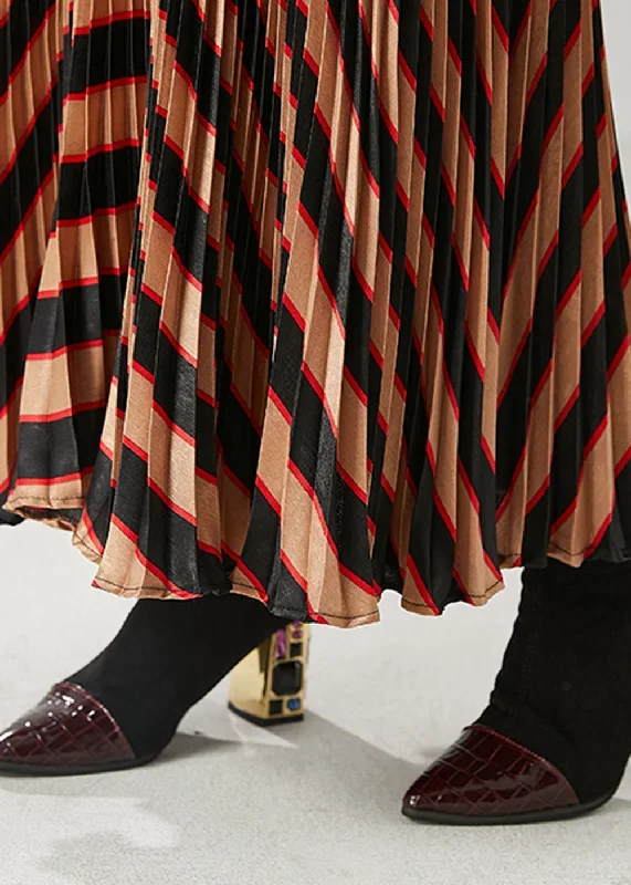 elegant-coffee-high-waist-striped-spandex-pleated-skirts-spring