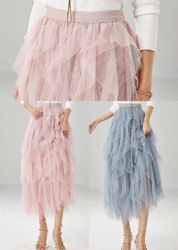 elegant-pink-high-waist-ruffles-tulle-skirt-summer