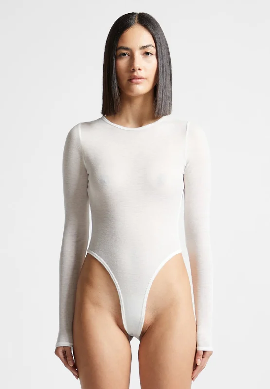 Éternelle Sheer Long Sleeve Bodysuit - White