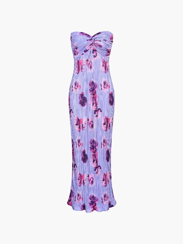 Floral Plisse Twist Tube Long Dress