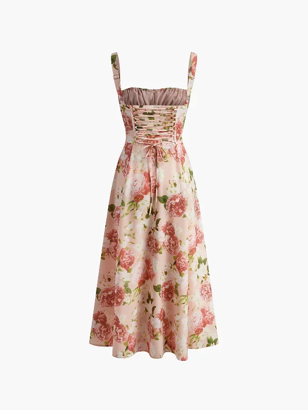 floral-print-zipper-knotted-dress