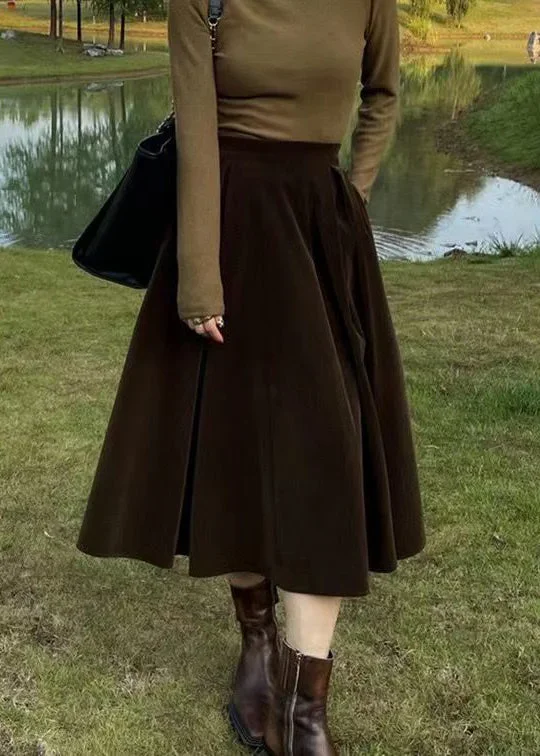 french-coffee-high-waist-pockets-patchwork-silk-velour-skirt-fall