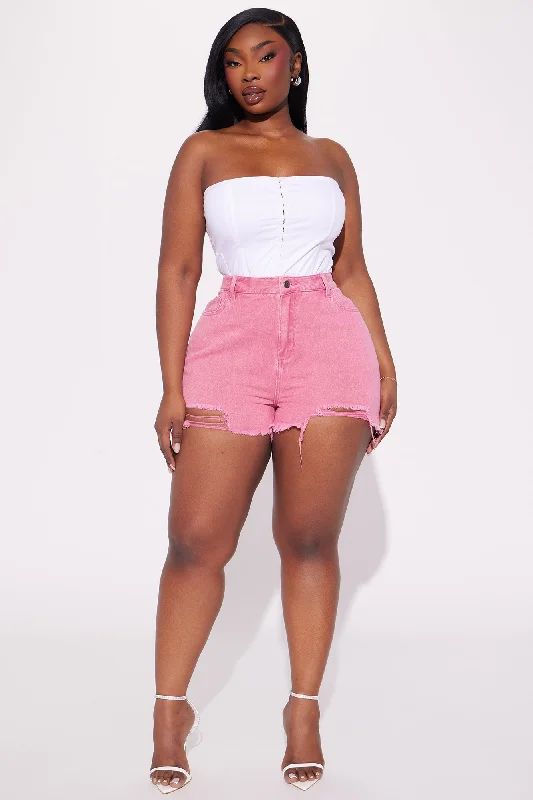 into-you-non-stretch-cut-off-denim-shorts-raspberry