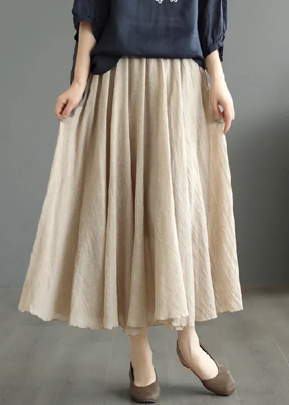 khaki-high-waist-patchwork-cotton-skirt-wrinkled-fall