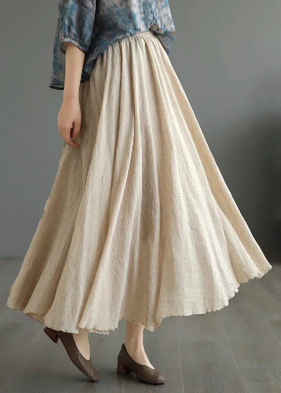 khaki-high-waist-patchwork-cotton-skirt-wrinkled-fall