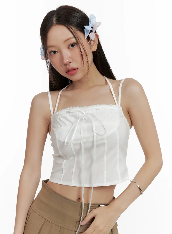 Lace Trim Crop Sleeveless Top OL402