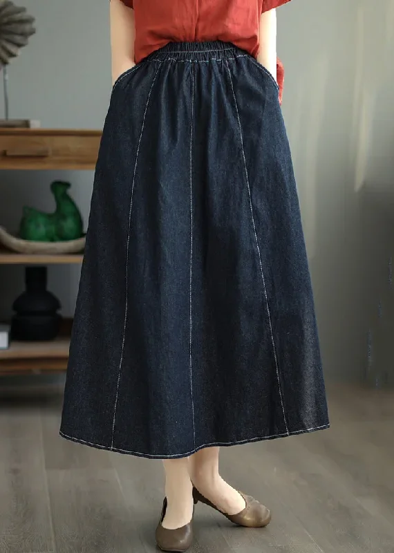 loose-navy-pockets-elastic-waist-patchwork-skirt-fall