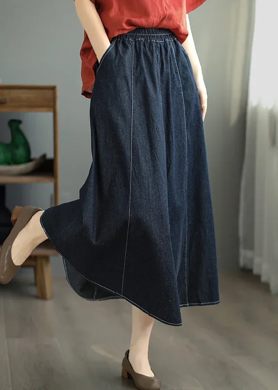 loose-navy-pockets-elastic-waist-patchwork-skirt-fall