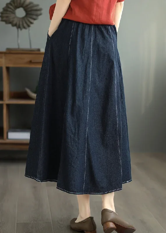 loose-navy-pockets-elastic-waist-patchwork-skirt-fall