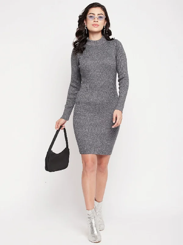 MADAME Side Slit High Neck Sweater Dress