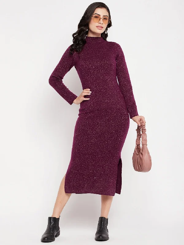 MADAME Side Slit High Neck Sweater Dress