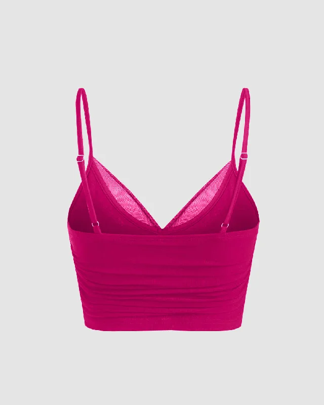 mesh-v-neck-ruched-strappy-hot-pink-crop-top