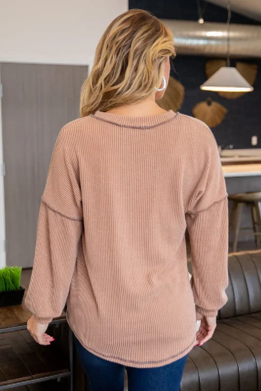 mocha-v-neck-rib-knit-drop-shoulder-top