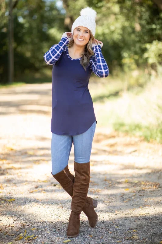 navy-plaid-sleeve-top