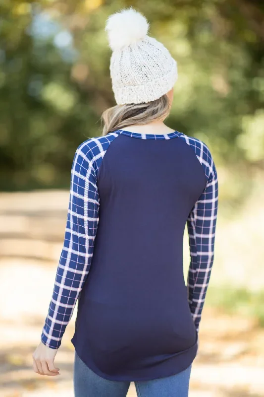 navy-plaid-sleeve-top