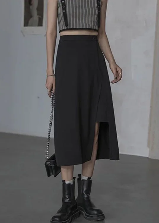 new-black-side-open-high-waist-patchwork-cotton-skirts-summer