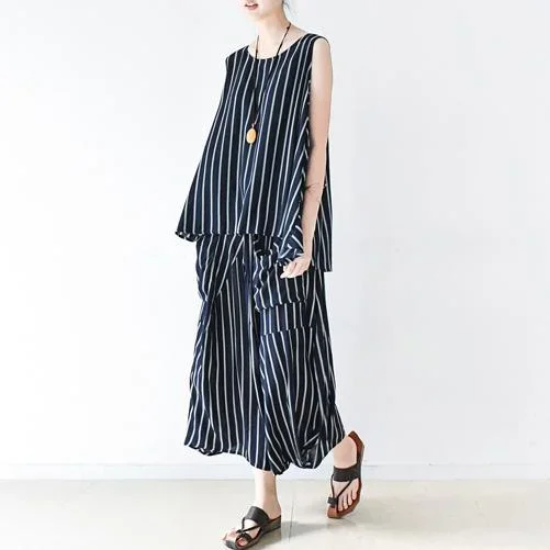 new-black-summer-cotton-tops-and-pants-striped-oversize-tops-casual-wide-leg-pants