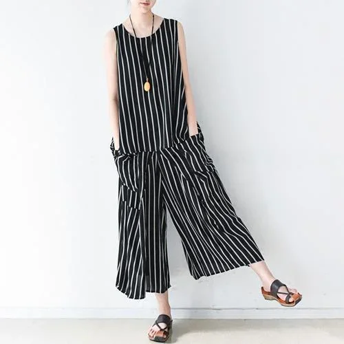 new-black-summer-cotton-tops-and-pants-striped-oversize-tops-casual-wide-leg-pants