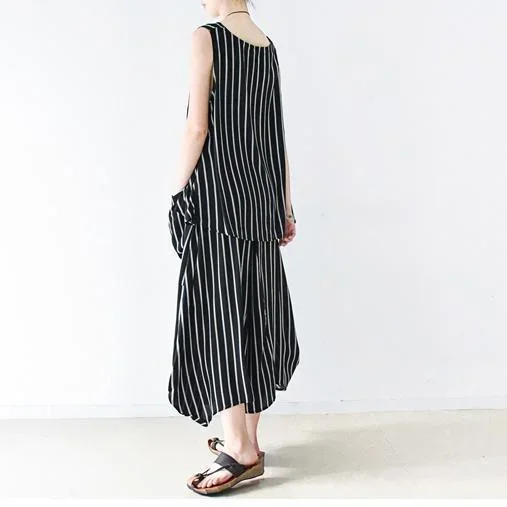 new-black-summer-cotton-tops-and-pants-striped-oversize-tops-casual-wide-leg-pants